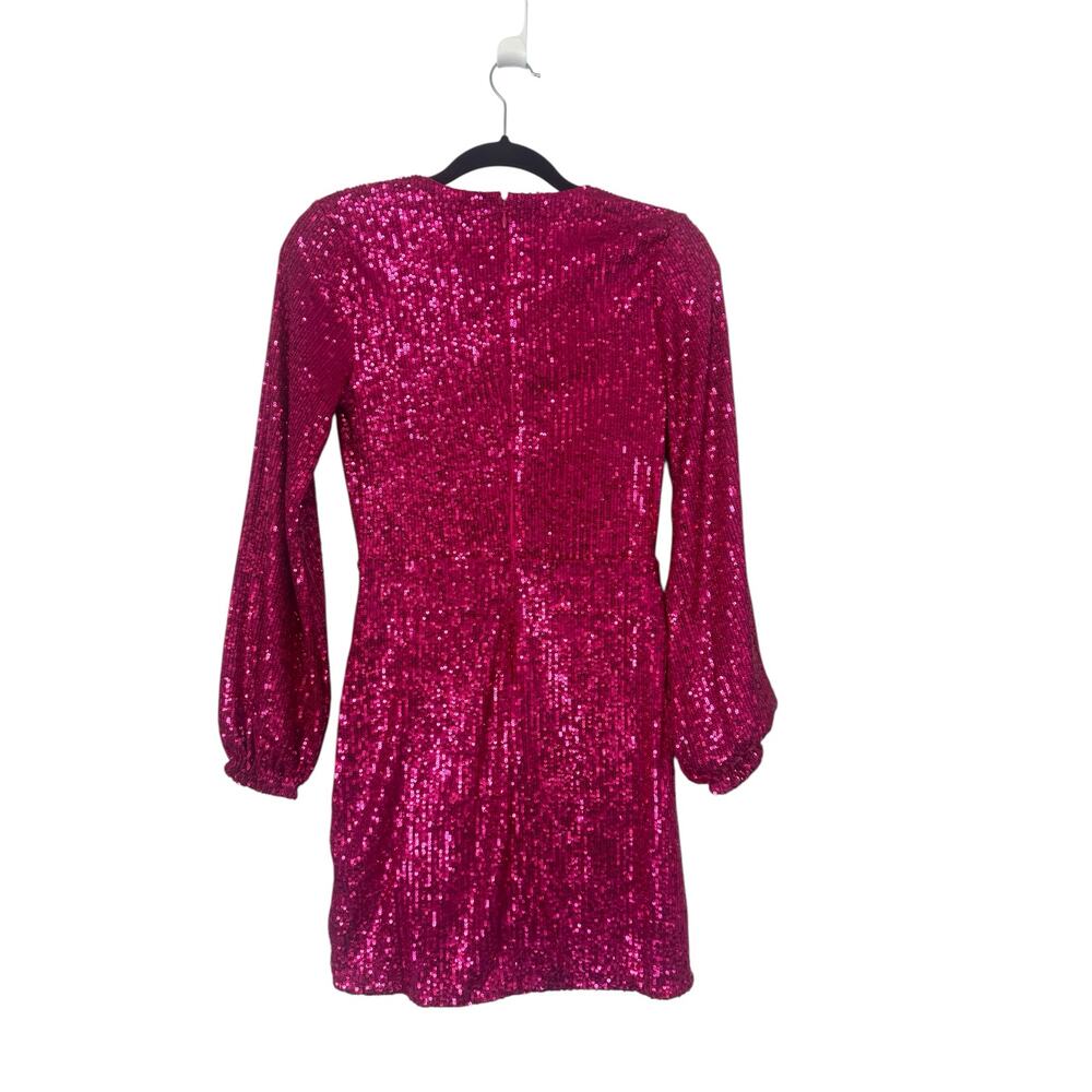 NWT The Drop Helena Sequin Wrap Dress Luminous Pink Size XS - Picture 11 of 12
